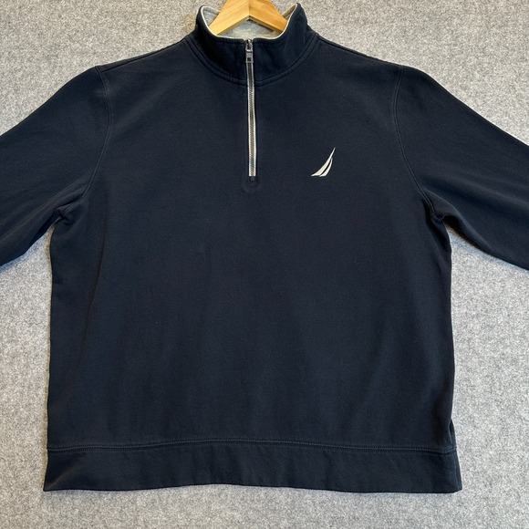 Nautica Quarter Zip Sweatshirt Men's Size XL Navy Blue Fleece Embroidered Logo - Picture 2 of 9